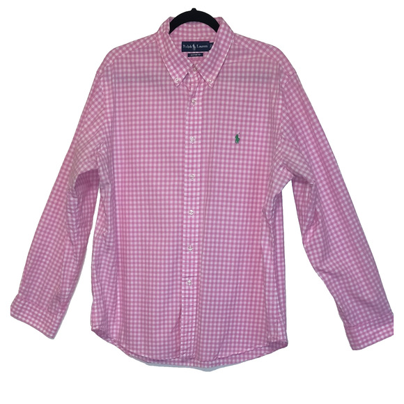 Lauren Ralph Lauren Other - Ralph Lauren Gingham Shirt Mens XL Pink White Custom Cotton Resort Party Pony